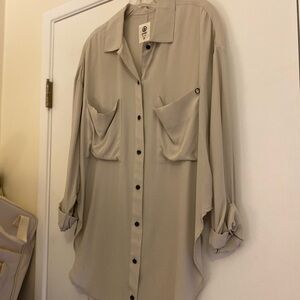 Ever Beige Silk Relaxed Collared Blouse